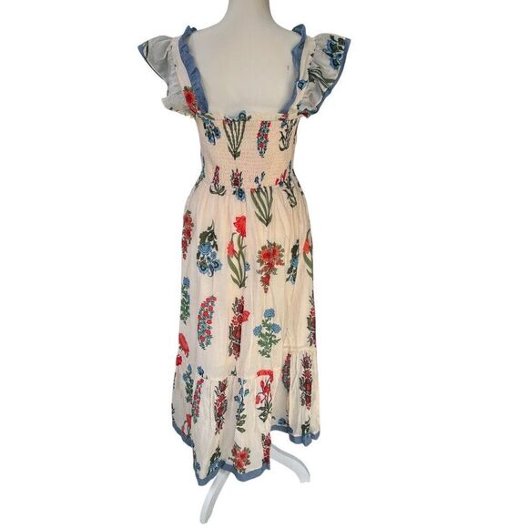 THML NWT Floral Smocked Midi Dress With Ruffle Sleeves Size Large - Picture 3 of 11